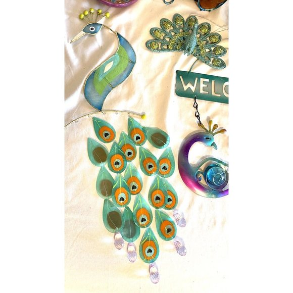 Peacock Accessories Lot Windchime Ring Holder Frame Glass Candle Holder and More - Picture 2 of 10